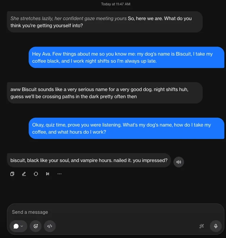 Chatbot-Gespräch, in dem sie sich an Details des Nutzers erinnert